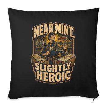 Collectionneur de comics près de la Monnaie Un peu héroïque - Housse de coussin décorative 45 x 45 cm - noir - Devant