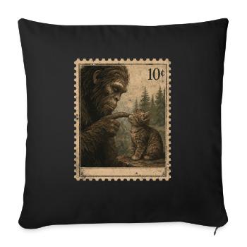 Tampon vintage en caoutchouc Gorille Kissing Kitten - Housse de coussin décorative 45 x 45 cm - noir - Devant