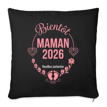 Bientôt Maman 2026 Veuillez Patienter Grossesse - Housse de coussin décorative 45 x 45 cm - noir - Devant