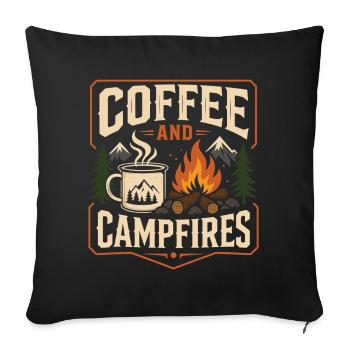 Citation de café et feux de camp en plein air - Housse de coussin décorative 45 x 45 cm - noir - Devant
