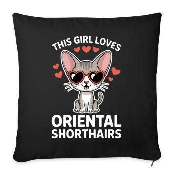 Cadeau de chat en plaisanterie sur les expressions orientales à poil court - Housse de coussin décorative 45 x 45 cm - noir - Devant
