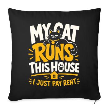 Mon chat gère cette maison, je paie juste un devis de loyer pour chat - Housse de coussin décorative 45 x 45 cm - noir - Devant