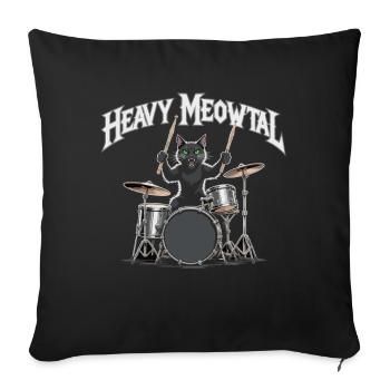 Heavy Metal Cat à la batterie - Housse de coussin décorative 45 x 45 cm - noir - Devant