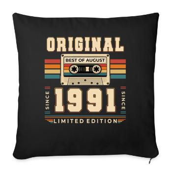35th Birthday Gift August Vintage 1991 - Sofa pillowcase 17,3'' x 17,3'' (45 x 45 cm) - black - Front