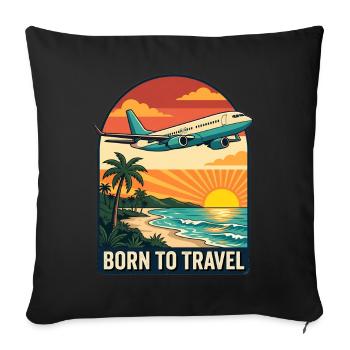 Born to Travel Palm Sea Beach with Air Plane - Sofa pillowcase 17,3'' x 17,3'' (45 x 45 cm) - black - Front