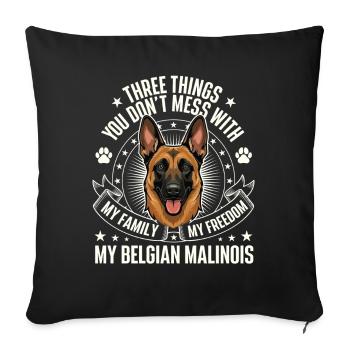 Avertissement malinois belge Family Freedom - Housse de coussin décorative 45 x 45 cm - noir - Devant