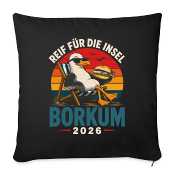 Borkum Insel Relax 2026 - Sofakissenbezug 45 x 45 cm - Schwarz - Vorne