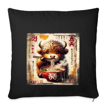 Highland Cow Ramen Vintage Poster Style - Sofakissenbezug 45 x 45 cm - Schwarz - Vorne