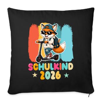 Einschulung Schulkind 2026 Junge Mädchen Fuchs - Sofakissenbezug 45 x 45 cm - Schwarz - Vorne