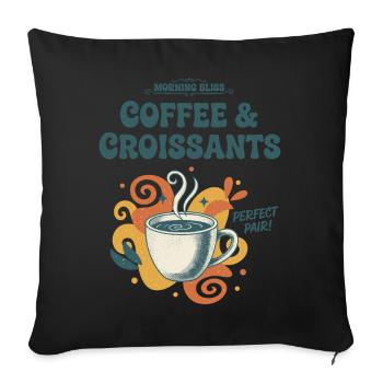 Petit-déjeuner, bonheur du matin, café et croissants - Housse de coussin décorative 45 x 45 cm - noir - Devant