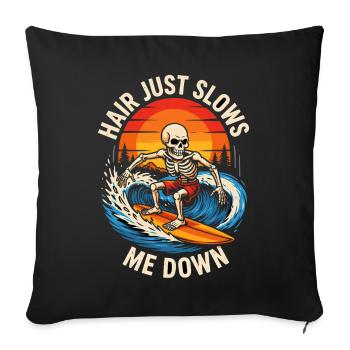 Les cheveux me ralentissent juste Squelette Surfeur chauve - Housse de coussin décorative 45 x 45 cm - noir - Devant