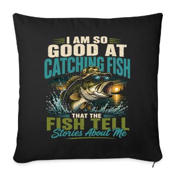 Pêcheur Légendaire Humour Rétro Poisson Vintage - Housse de coussin décorative 45 x 45 cm - noir - Devant