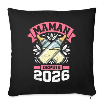 Maman Depuis 2026 Biberons Cadeau Mère - Housse de coussin décorative 45 x 45 cm - noir - Devant