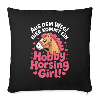 Hobby Horsing Girl Hobby Horse Cavalier Chevaux de poney montées - Housse de coussin décorative 45 x 45 cm - noir - Devant