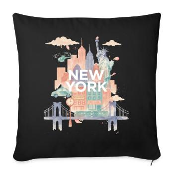 Pastel New York Skyline Watercolor - Sofa pillowcase 17,3'' x 17,3'' (45 x 45 cm) - black - Front
