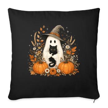 Halloween, Fantôme, Chat Noir - Housse de coussin décorative 45 x 45 cm - noir - Devant