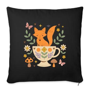 Tasse de Thé Fox Douillette - Housse de coussin décorative 45 x 45 cm - noir - Devant