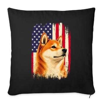 Drapeau patriotique Shiba Inu US Doge USA - Housse de coussin décorative 45 x 45 cm - noir - Devant