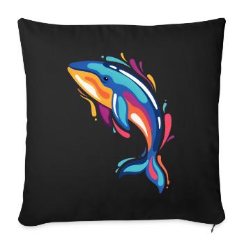 Baleine colorée dans l’océan pour les amateurs de mer et - Housse de coussin décorative 45 x 45 cm - noir - Devant