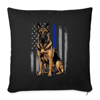 Drapeau américain de la ligne bleue malinois belge - Housse de coussin décorative 45 x 45 cm - noir - Devant