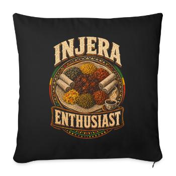 Éthiopie, Injera éthiopien Passionné - Housse de coussin décorative 45 x 45 cm - noir - Devant
