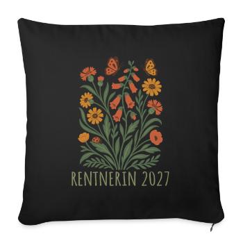 Pensioné 2027 Fleurs sauvages avec papillons - Housse de coussin décorative 45 x 45 cm - noir - Devant