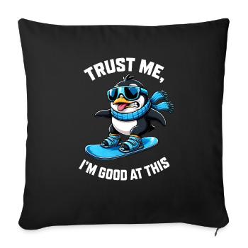 Penguin sur le discours des sports d’hiver sur le snowboard - Housse de coussin décorative 45 x 45 cm - noir - Devant