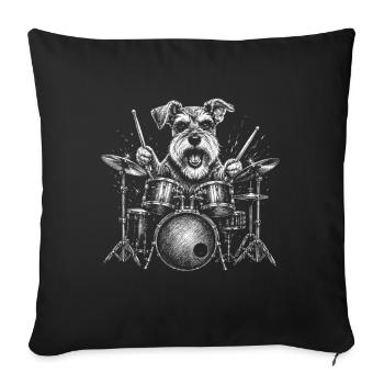 Schlagzeuger Schnauzer Rockmusik Hundehumor - Sofakissenbezug 45 x 45 cm - Schwarz - Vorne