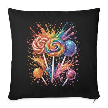 Sucette Bonbon Multicolore Splash Art - Housse de coussin décorative 45 x 45 cm - noir - Devant