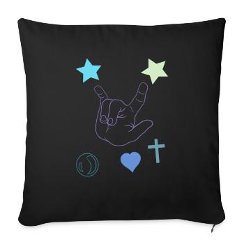 Rockhand mit Sternen und Herz - Sofakissenbezug 45 x 45 cm - Schwarz - Vorne