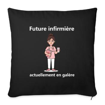 Étudiante Infirmière Épuisée - Cadeau Humour IFSI  - Housse de coussin décorative 45 x 45 cm - noir - Devant