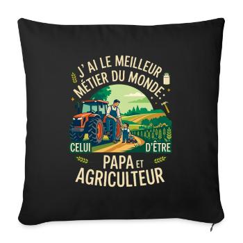 Papa Et Agriculteur Meilleur Métier Du Monde - Housse de coussin décorative 45 x 45 cm - noir - Devant