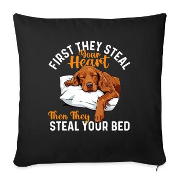 Zuerst stehlen sie dein Herz – Irischer Zuspielerhund Papa - Sofakissenbezug 45 x 45 cm - Schwarz - Vorne