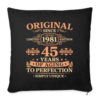 Original since 1981 Birthday 45 Years - Sofakissenbezug 45 x 45 cm - Schwarz - Vorne