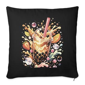 Bubble Tea Perles Tapioca Splash Art - Housse de coussin décorative 45 x 45 cm - noir - Devant