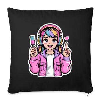 Kawaii Girl mit Kopfhörer - Sofakissenbezug 45 x 45 cm - Schwarz - Vorne
