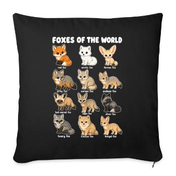  Füchse Der Welt Wildtierdiagramm Roter Polarfuchs - Sofakissenbezug 45 x 45 cm - Schwarz - Vorne