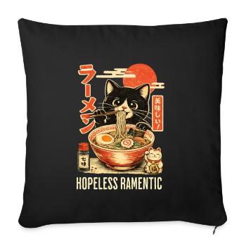 Hopless Ramentic - schwarze Katze isst Ramen - Sofakissenbezug 45 x 45 cm - Schwarz - Vorne