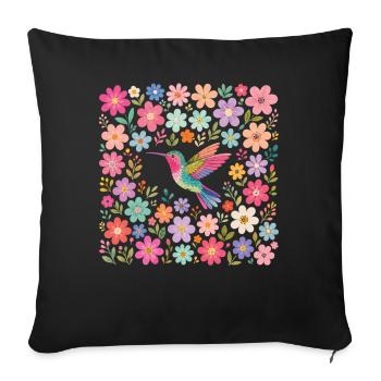 Hummingbird Flowers Bird Watcher - Sofa pillowcase 17,3'' x 17,3'' (45 x 45 cm) - black - Front