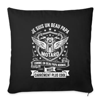 Beau Papa Motard Humour Fête Des Pères - Housse de coussin décorative 45 x 45 cm - noir - Devant