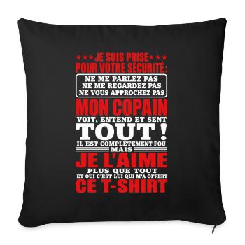 Copine Couple Cadeau humour personnalisé - Housse de coussin décorative 45 x 45 cm - noir - Devant