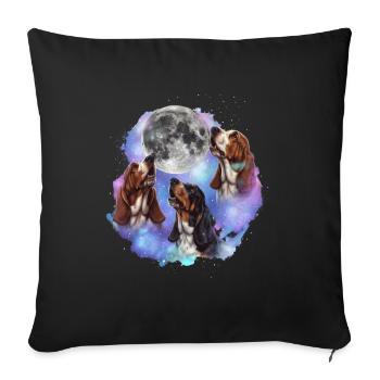 3 Basset Hounds Howling At Moon - Dog Mom Dad - Sofa pillowcase 17,3'' x 17,3'' (45 x 45 cm) - black - Front