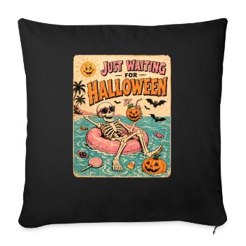 Attendant l’anticipation du squelette d’Halloween - Housse de coussin décorative 45 x 45 cm - noir - Devant