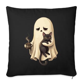 Ghost cat with coffee cup - Sofa pillowcase 17,3'' x 17,3'' (45 x 45 cm) - black - Front