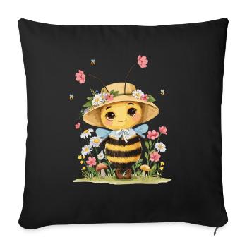 Cute bee with flower hat and garden motif for - Sofa pillowcase 17,3'' x 17,3'' (45 x 45 cm) - black - Front