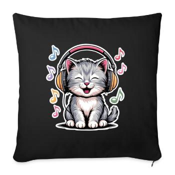 Music Cat - Sofa pillowcase 17,3'' x 17,3'' (45 x 45 cm) - black - Front