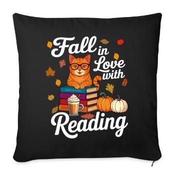 Cat Reading Books Autumn Pumpkin - Book Lover - Sofa pillowcase 17,3'' x 17,3'' (45 x 45 cm) - black - Front