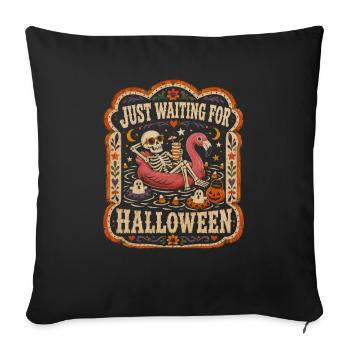 Juste en attente du flamant squelette d’Halloween - Housse de coussin décorative 45 x 45 cm - noir - Devant
