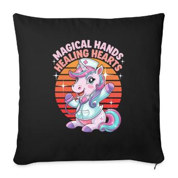 Mains Magiques Guérissant Cœurs Unicorne - Housse de coussin décorative 45 x 45 cm - noir - Devant