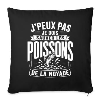 Humour Pêcheur, Cadeau Pêche Drôle - Housse de coussin décorative 45 x 45 cm - noir - Devant
